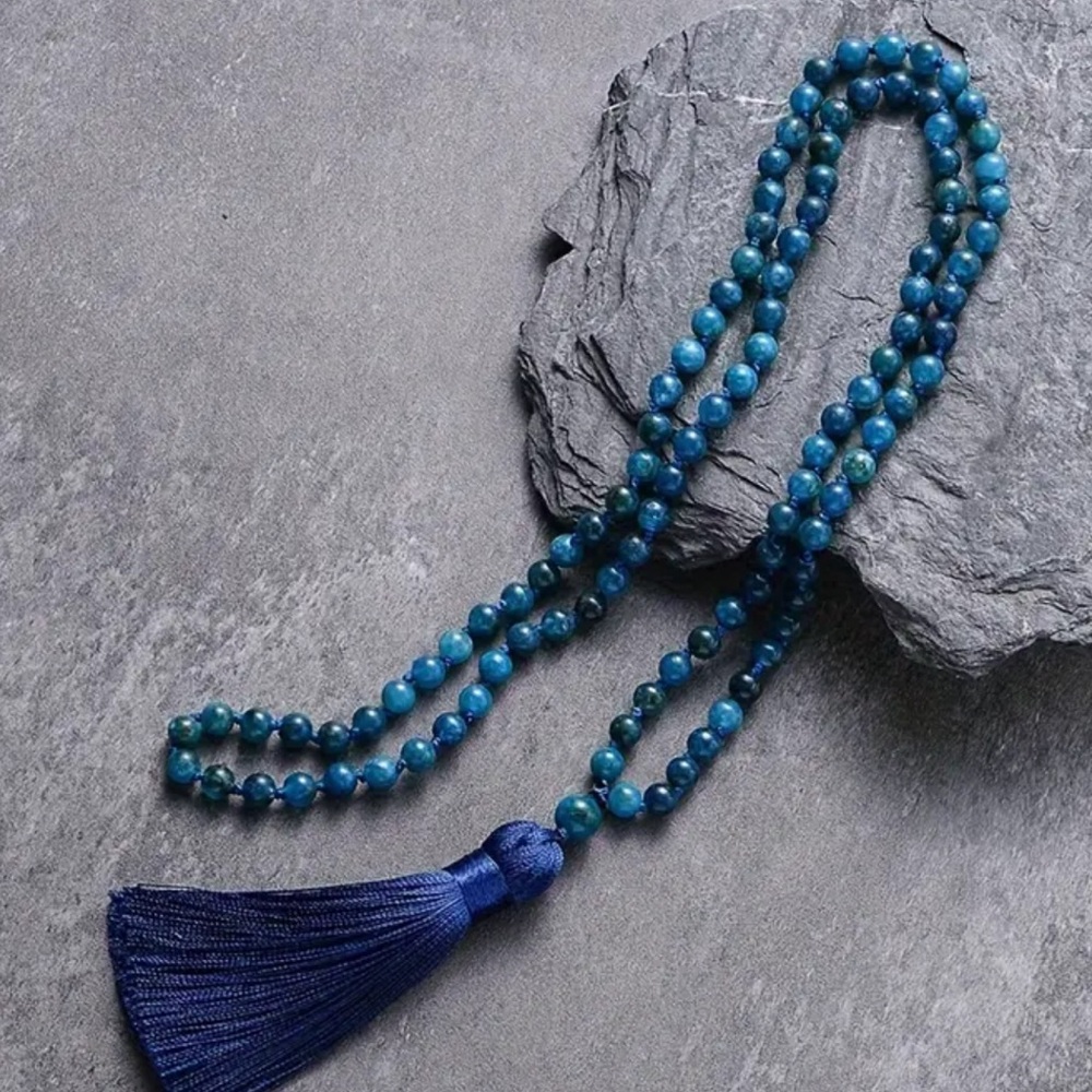 Apatite 108 gemstone Mala prayer bead necklace